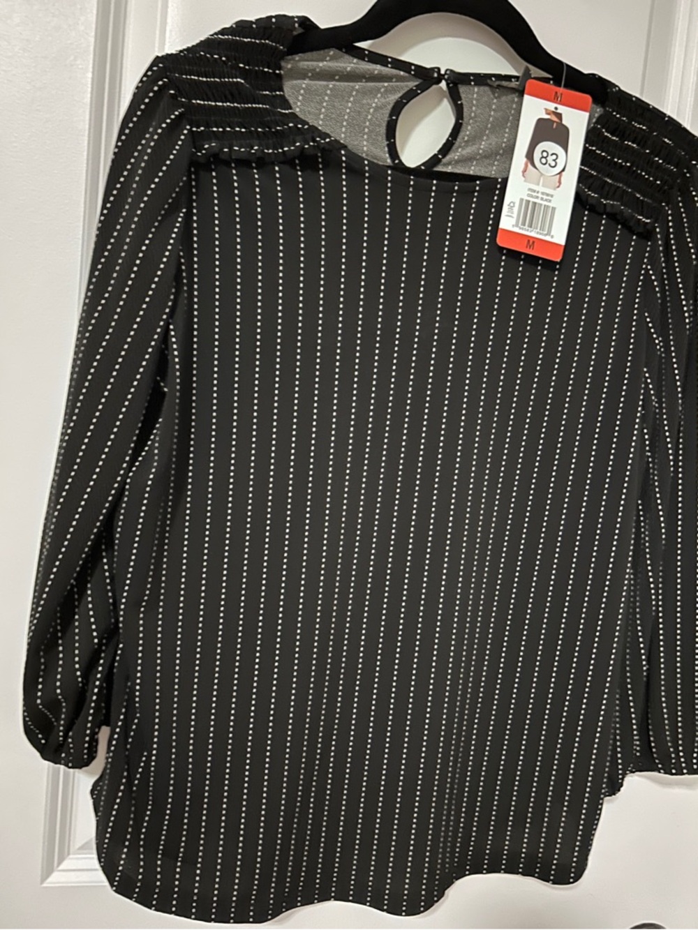 Adrianna Black Blouse with White Pinstripes